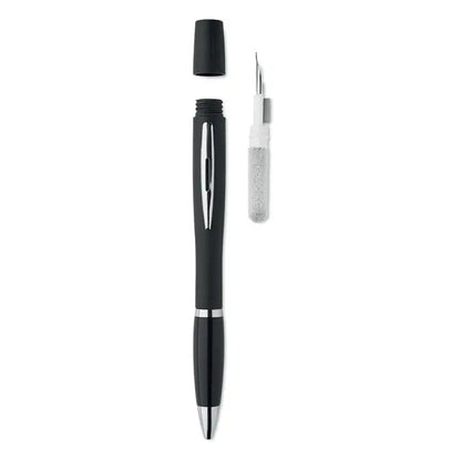Pix cu set de curatare tws cu pix negru cu design elegant si accente argintii si capac detasabil
