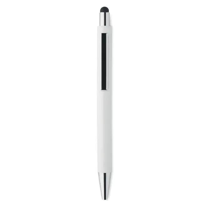 Pix cu stilou antibacterian alb cu design minimalist si accente metalice argintii la capete