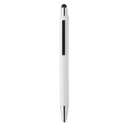 Pix cu stilou antibacterian alb cu design minimalist si accente metalice argintii la capete