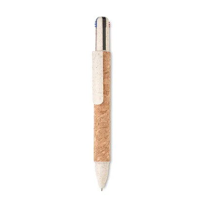 Pix de pluta cu cerneala in 4 culori cu corp din pluta naturala si accente din plastic reciclat alb