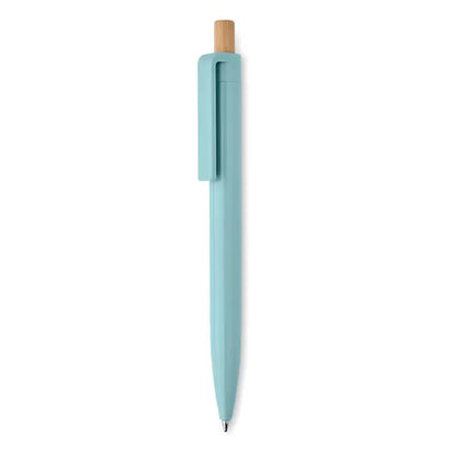 Pix din abs reciclat un pix stilou bleu deschis cu cap natural de lemn si design minimalist din plastic reciclabil