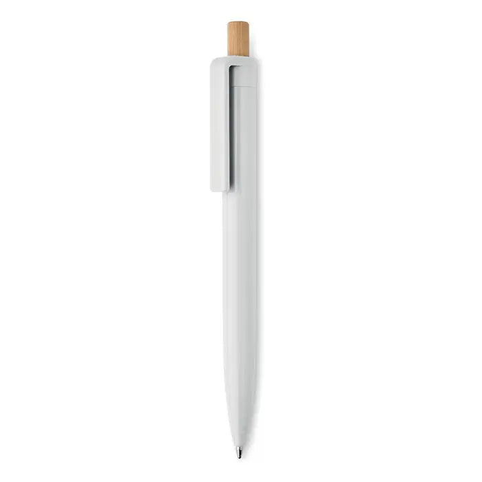 Pix din abs reciclat stilou cu bile alb din plastic cu capac culoarea lemnului deschis design minimalist