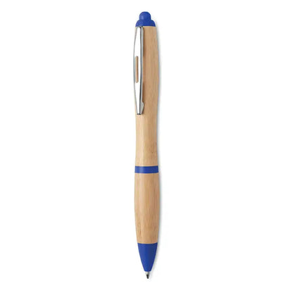 Pix din abs si bambus cu corp din bambus, capac si grip albastru, accente metalice argintii pentru scris elegant