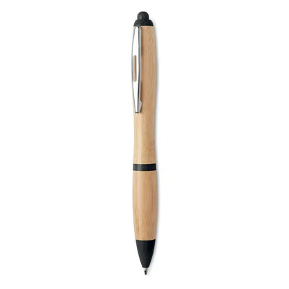 Pix din abs si bambus un pix elegant din bambus cu clips metalic argintiu si accente negre la varf si capac