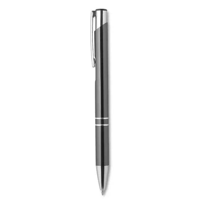 Pix din aluminiu cu buton sleek modern negru mat cu detalii argintii si clips potrivit pentru scris zilnic