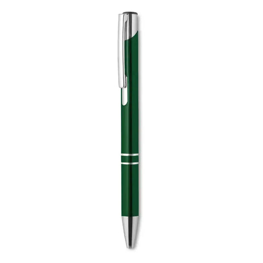 Pix din aluminiu cu buton verde metalizat cu accente argintii și design modern pentru scris eficient