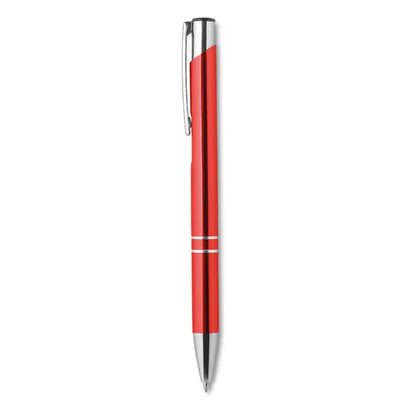 Pix din aluminiu cu buton in stil modern, pix cu bila rosu si argintiu cu design elegant si functional