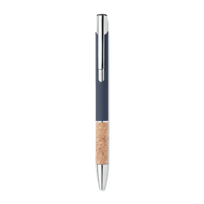 Pix din aluminiu cu buton navy albastru si argintiu cu grip din pluta perfect pentru scris ergonomic
