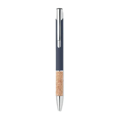 Pix din aluminiu cu buton navy albastru si argintiu cu grip din pluta perfect pentru scris ergonomic