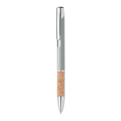 Pix din aluminiu argintiu cu grip de plută texturat și accente metalice lustruite pentru scris elegant
