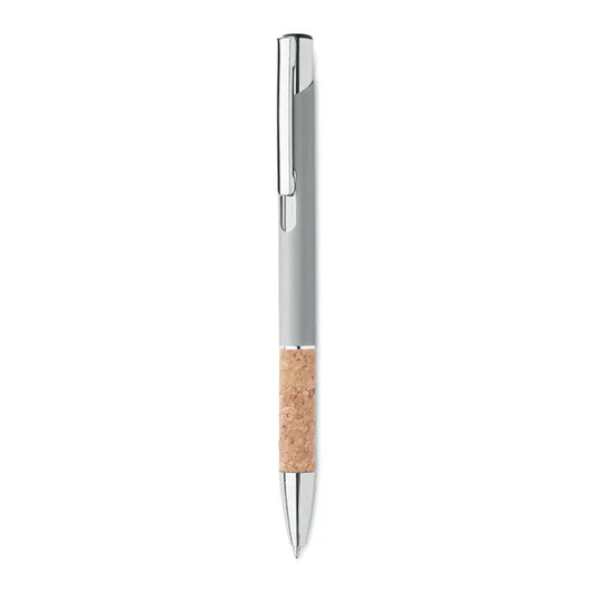 Pix din aluminiu argintiu cu grip de plută texturat și accente metalice lustruite pentru scris elegant
