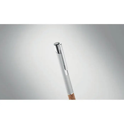 Pix din aluminiu argintiu cu grip din plută și accente metalice pentru scris elegant