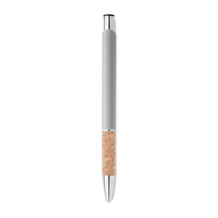 Pix din aluminiu gri cu grip din plută texturată și accente metalice argintii la vârf, mijloc și buton