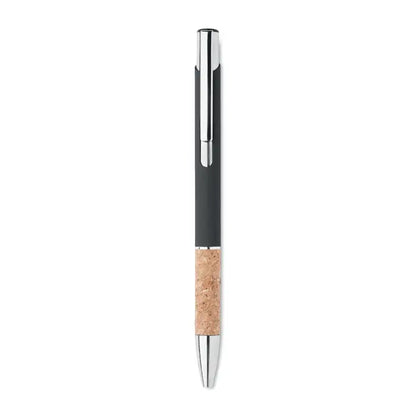 Pix din aluminiu cu buton negru și argintiu cu grip texturat din plută pentru scris confortabil