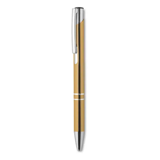 Pix din aluminiu cu buton de culoare aurie cu accente argintii si design modern pentru scris elegant