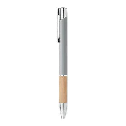 Pix din aluminiu cu buton un pix elegant gri si bambus cu accente metalice argintii pentru folosire zilnica