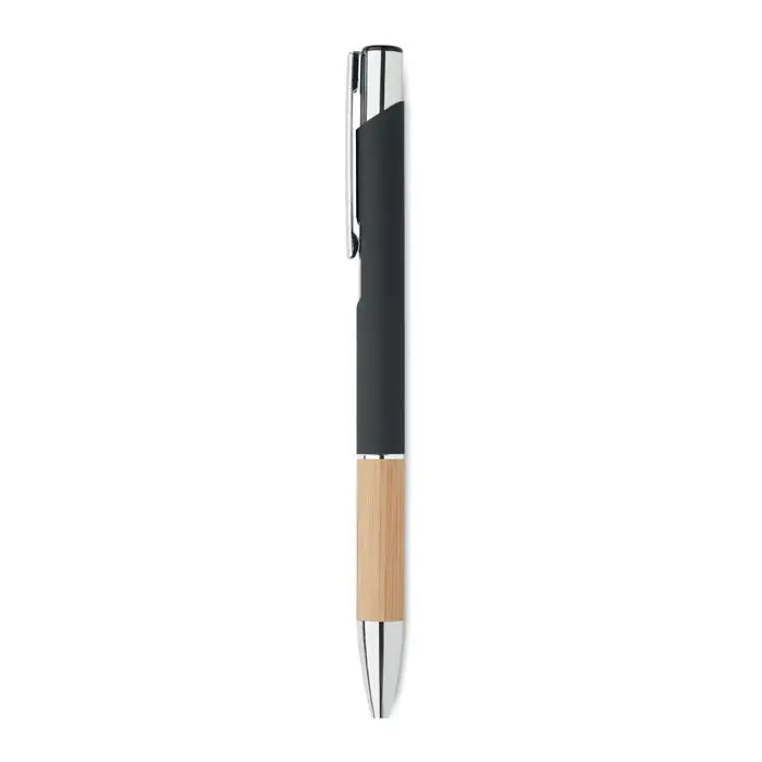 Pix din aluminiu cu buton negru si bambus cu accente metalice argintii ballpoint