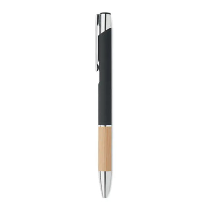 Pix din aluminiu cu buton negru si bambus cu accente metalice argintii ballpoint