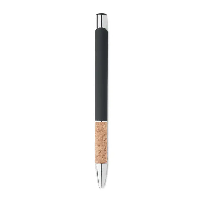 Pix din aluminiu cu buton negru si argintiu cu grip din pluta texturata pentru scris confortabil