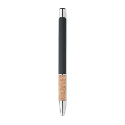 Pix din aluminiu cu buton negru si argintiu cu grip din pluta texturata pentru scris confortabil