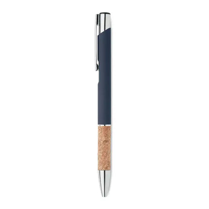 Pix din aluminiu navy blue cu grip din plută și parte argintie cu buton pentru scris elegant
