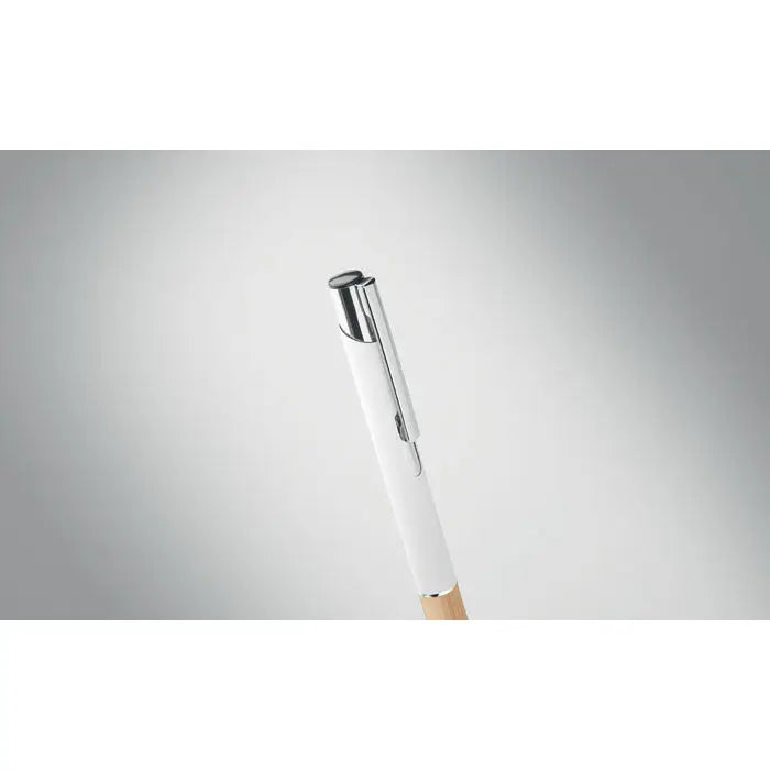 Pix din aluminiu alb cu clip argintiu si grip din lemn natural la baza