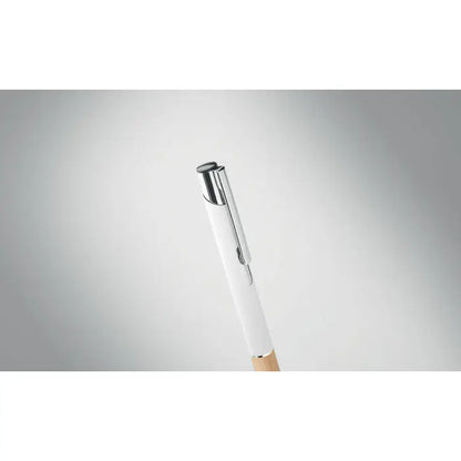Pix din aluminiu alb cu clip argintiu si grip din lemn natural la baza