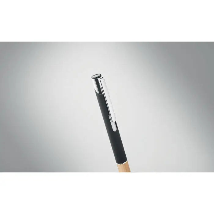 Pix din aluminiu cu buton negru si argintiu cu grip de lemn pentru scris confortabil