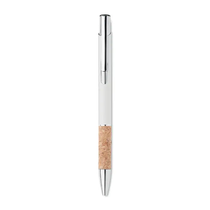 Pix din aluminiu cu buton albina, stilou elegant argintiu cu grip de pluta si design minimalist