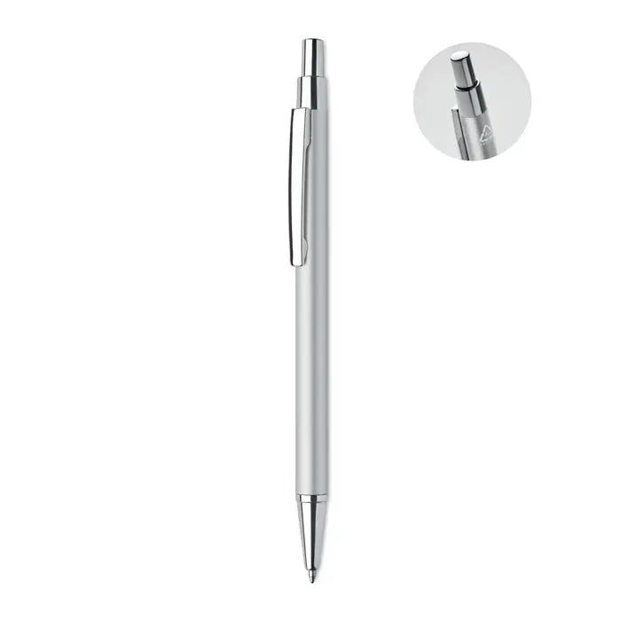 Pix din aluminiu reciclat argintiu cu mecanism retractabil și design minimalist pentru scris eficient