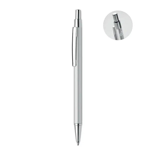 Pix din aluminiu reciclat argintiu cu mecanism retractabil și design minimalist pentru scris eficient
