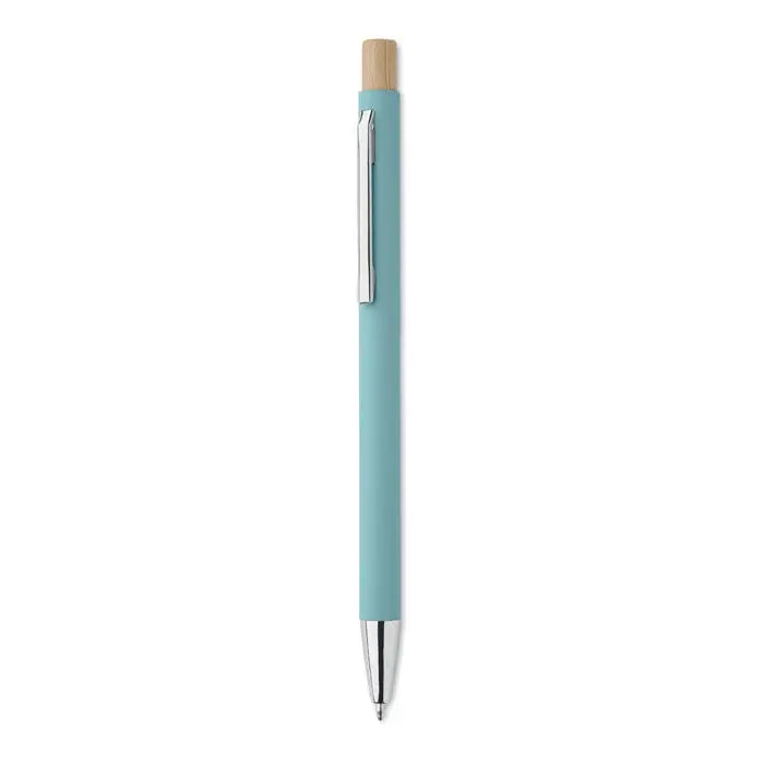 Pix din aluminiu reciclat cu corp mat teal si capac natural lemn cu accente metalice argintii
