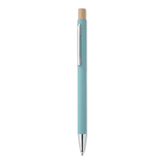 Pix din aluminiu reciclat cu corp mat teal si capac natural lemn cu accente metalice argintii
