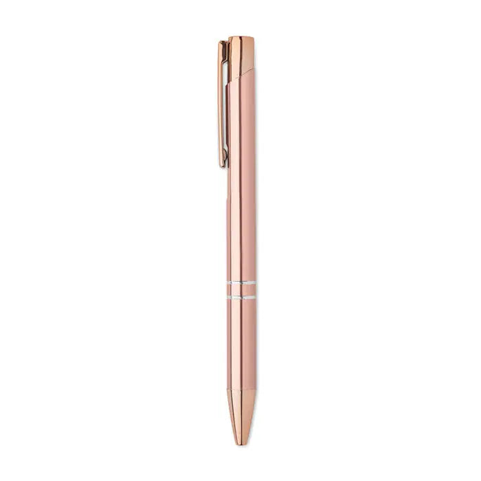 Pix din aluminiu reciclat rose gold cu design minimalist si doua benzi argintii lângă prindere