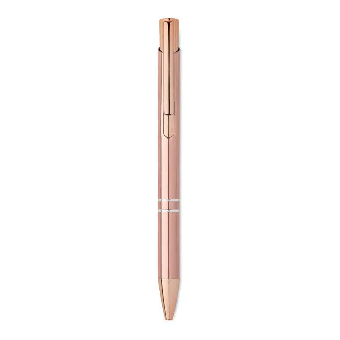 Pix din aluminiu reciclat cu design minimalist, rose gold metalic si doua benzi argintii pe corp