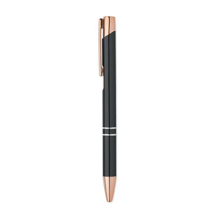 Pix din aluminiu reciclat cu design modern, negru si rose gold, cu doua dungi argintii la mijloc