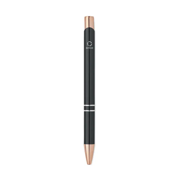 Pix din aluminiu reciclat negru si rose gold cu design minimalist si doua benzi argintii langa grip