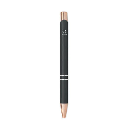 Pix din aluminiu reciclat negru si rose gold cu design minimalist si doua benzi argintii langa grip