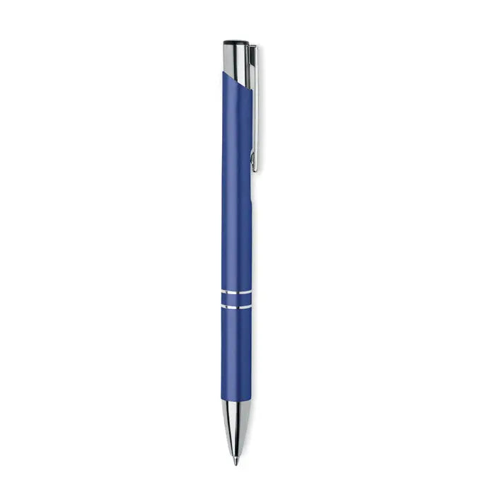 Pix din aluminiu reciclat albastru cu accente metalice argintii și design modern pentru scris ergonomic