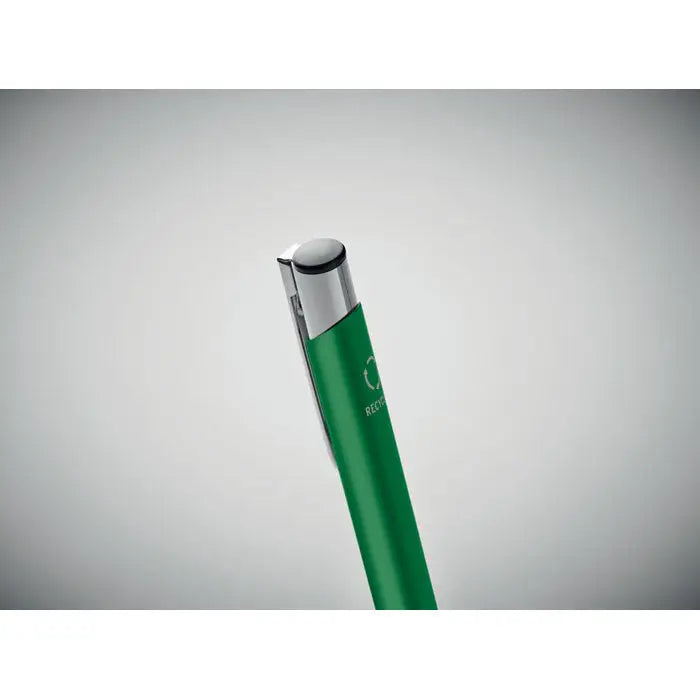 Pix din aluminiu reciclat verde metalic cu clip si capac argintiu pentru scris sustenabil