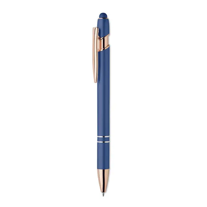 Pix albastru cu accente rose gold din aluminiu reciclat cu vârf stylus pentru utilizare tactilă
