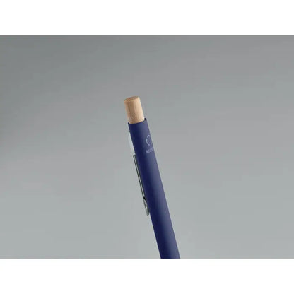 Pix din aluminiu reciclat cu corp albastru închis, capac de radier lemnos și clemă metalică