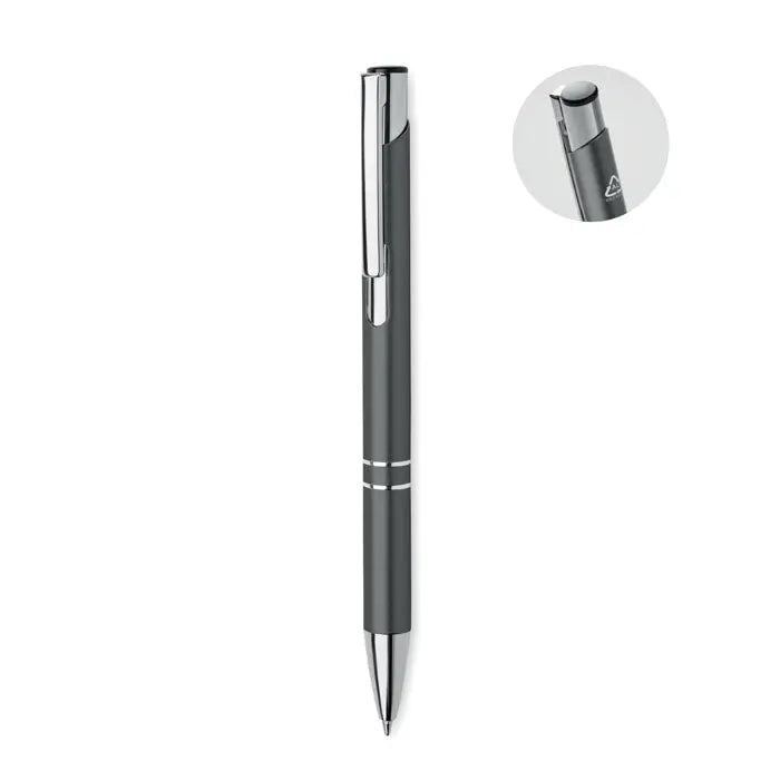 Pix din aluminiu reciclat cu corp metalic gri închis și clips argintiu lustruit pentru scris elegant