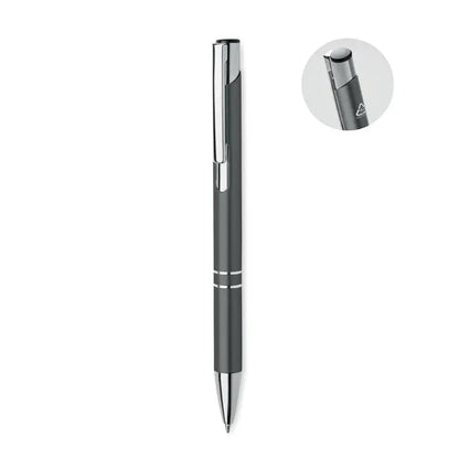 Pix din aluminiu reciclat cu corp metalic gri închis și clips argintiu lustruit pentru scris elegant