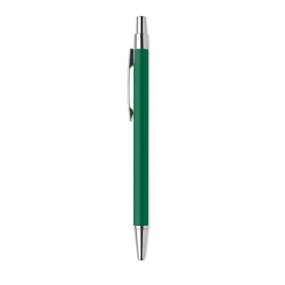 Pix din aluminiu reciclat verde cu mecanism de varf si clip metalic argintiu pentru scris