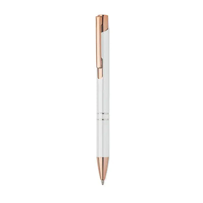 Pix din aluminiu reciclat alb cu accente roz auriu, stilou cu bila elegant pentru scris zilnic