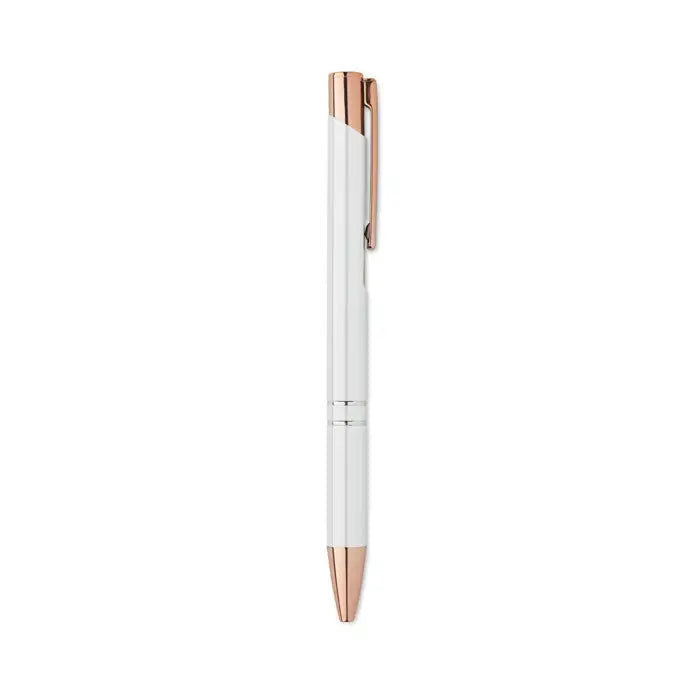 Pix din aluminiu reciclat alb cu accente rose gold pe capac, clips și vârf, stilou cu bile elegant