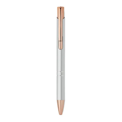 Pix din aluminiu reciclat argintiu si auriu roz cu design minimalist si varf tip pix cu bila