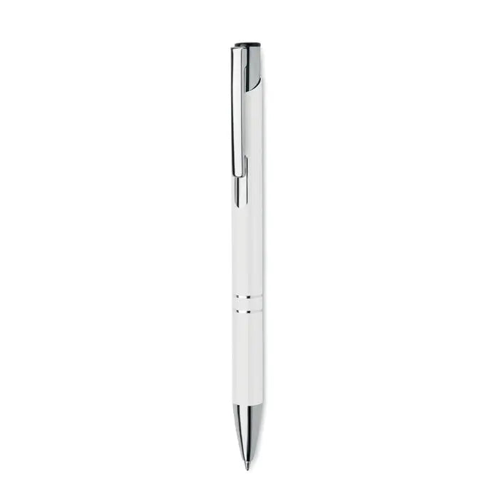 Pix din aluminiu reciclat alb cu design minimalist si clip si varf metalic argintiu