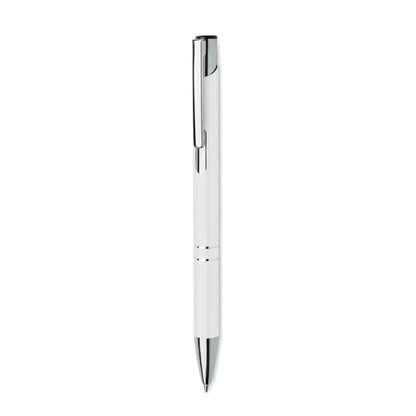 Pix din aluminiu reciclat alb cu design minimalist si clip si varf metalic argintiu